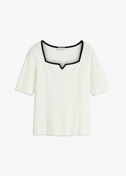 bonprix eleganter Pullover mit Kontrastblende und Kurzarm - weiß - Damen