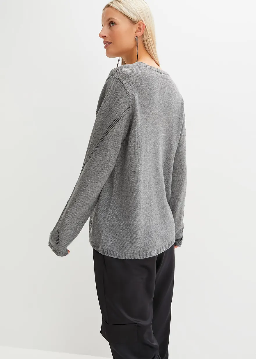 Bonprix Eleganter Pullover Mit Strass-Applikationen - Grau