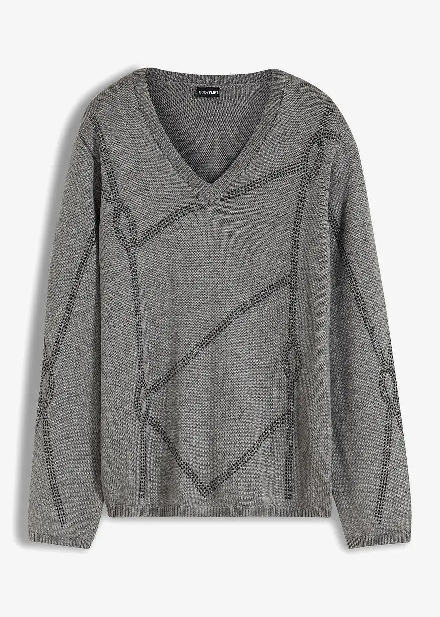 bonprix Eleganter Pullover mit Strass-Applikationen - grau