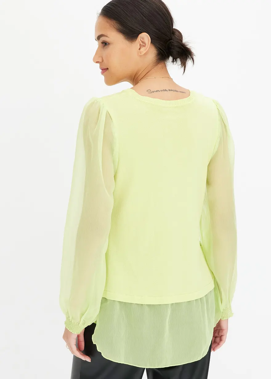 Bonprix Eleganter Pullover Mit Verspielten Chiffon Ärmeln - Grün - Damen