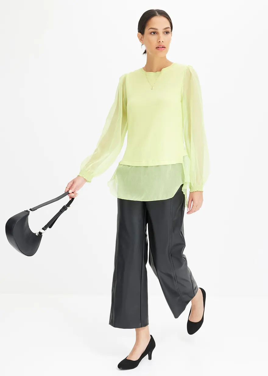 Bonprix Eleganter Pullover Mit Verspielten Chiffon Ärmeln - Grün - Damen