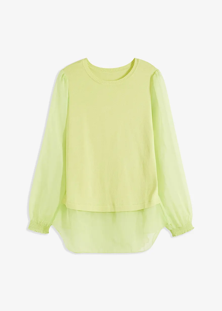 bonprix eleganter Pullover mit verspielten Chiffon Ärmeln - grün - Damen