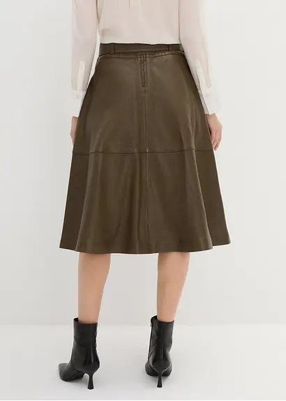 Bonprix Eleganter Rock In A-Linie Aus Lammnappa Mit Gürtel - Braun