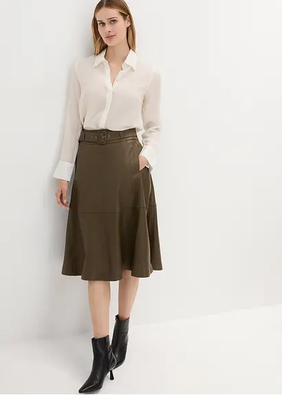 Bonprix Eleganter Rock In A-Linie Aus Lammnappa Mit Gürtel - Braun