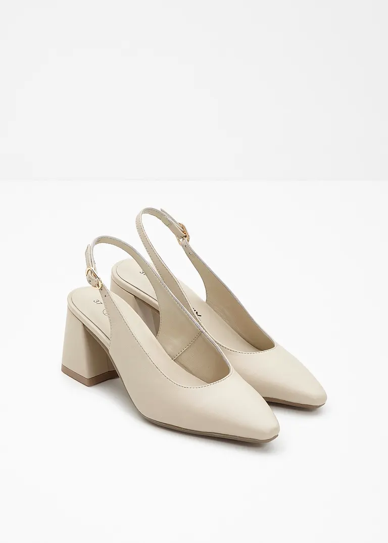 Bonprix Eleganter Sling Pumps Aus Leder - Beige - Damen