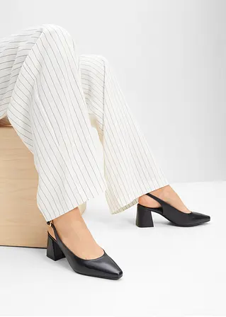 Bonprix Eleganter Sling Pumps Aus Leder - Schwarz - Damen