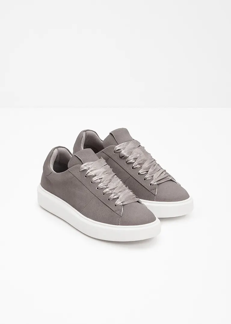 Bonprix Eleganter Sneaker Mit Schnürsenkeln Aus Satin - Grau