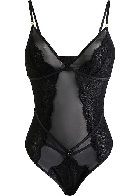 bonprix Eleganter Stringbody mit tollen Details an der Hüfte - schwarz