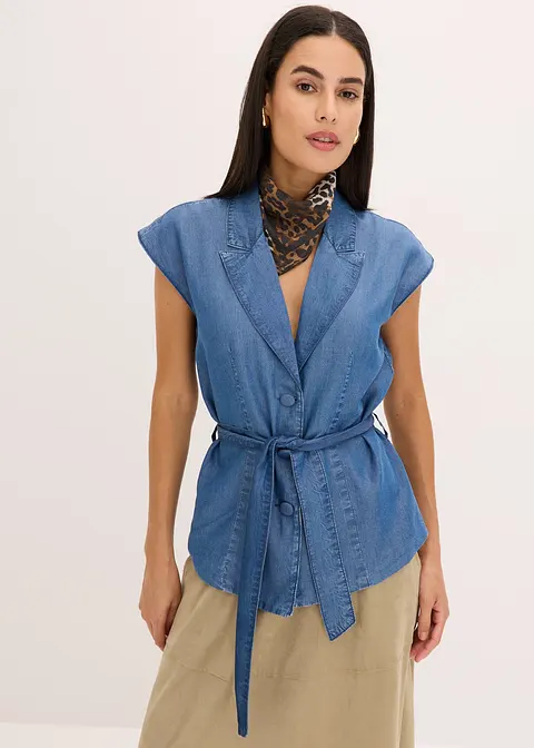 Bonprix Eleganter Tencel Blazer Ohne Ärmel - Blau - Damen