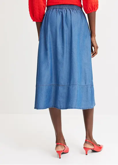 Bonprix Eleganter Tencel Rock Mit Schlupfbund - Blau - Damen