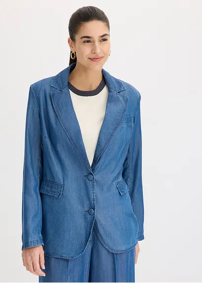 Bonprix Eleganter Und Bequemer Lyocell Blazer - Blau - Damen