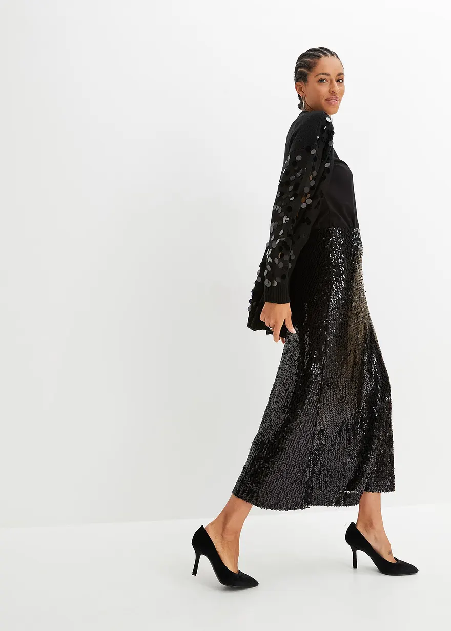 Bonprix Eleganter Und Moderner Rock Aus Pailletten - Schwarz