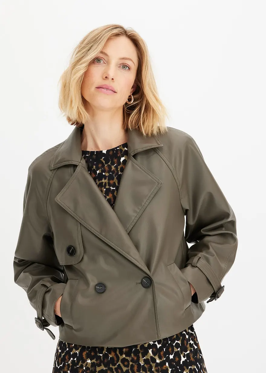 Bonprix Eleganter Und Verkürzter Lederimitat Trenchcoat - Grün