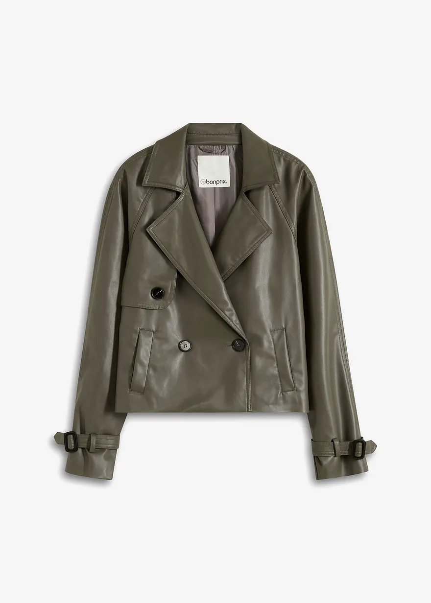 bonprix eleganter und verkürzter Lederimitat Trenchcoat - grün