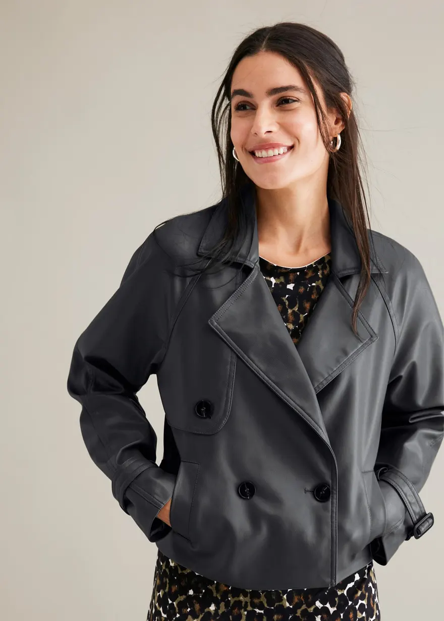 Bonprix Eleganter Und Verkürzter Lederimitat Trenchcoat - Schwarz - Damen