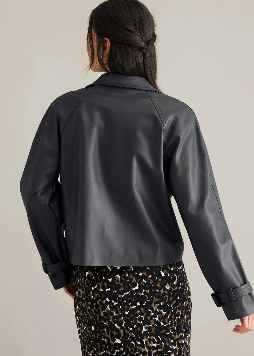 Bonprix Eleganter Und Verkürzter Lederimitat Trenchcoat - Schwarz - Damen