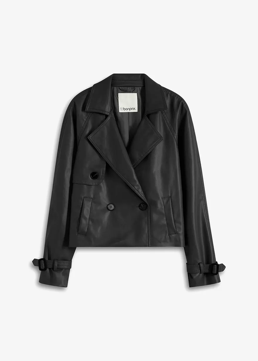 bonprix eleganter und verkürzter Lederimitat Trenchcoat - schwarz - Damen