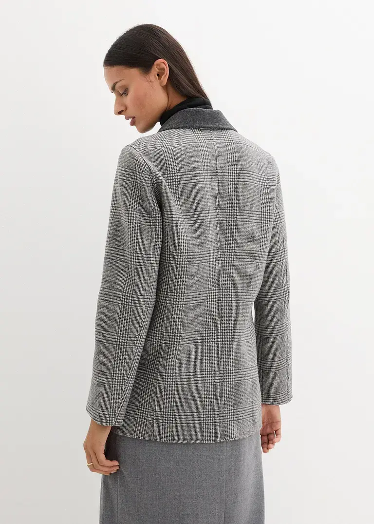 Bonprix Eleganter Wollblazer Zu Wenden: Unifarben Auf Der Einen Seite Zeitloses Glencheck-Muster Auf Der Anderen Seite