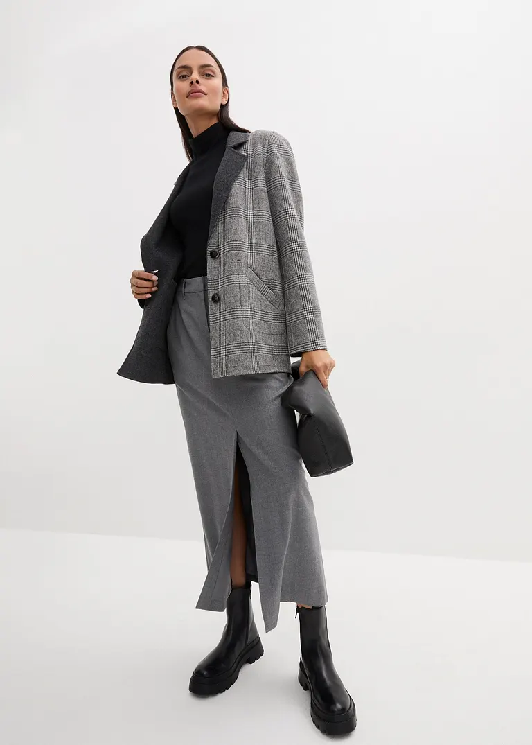 Bonprix Eleganter Wollblazer Zu Wenden: Unifarben Auf Der Einen Seite Zeitloses Glencheck-Muster Auf Der Anderen Seite