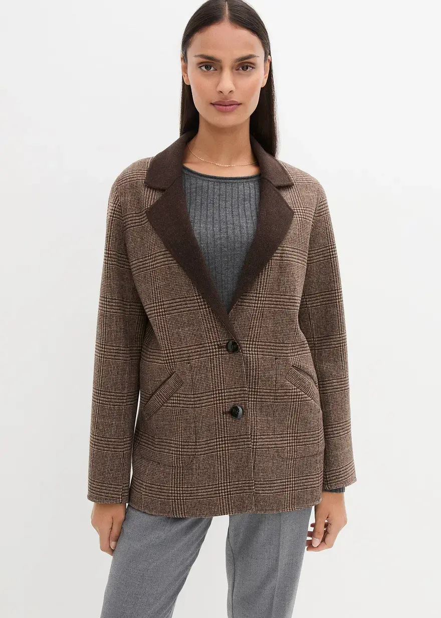 Bonprix Eleganter Wollblazer Zu Wenden: Unifarben Auf Der Einen Seite Zeitloses Glencheck-Muster Auf Der Anderen Seite