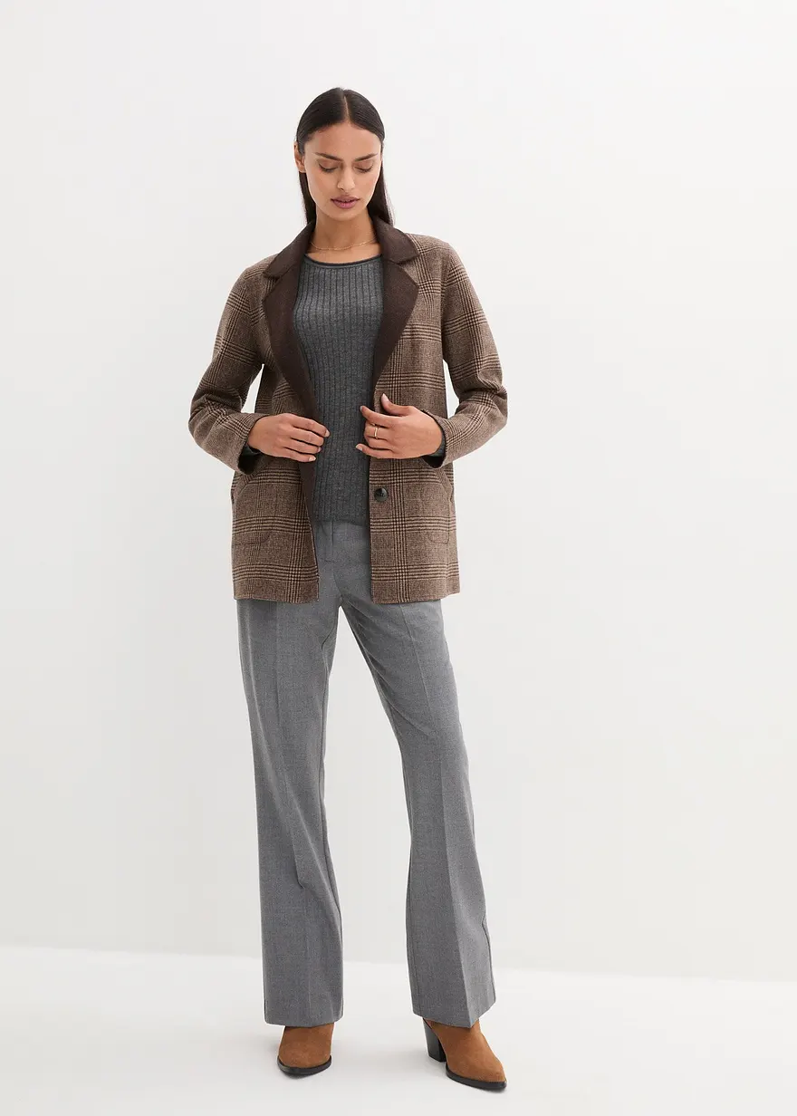 Bonprix Eleganter Wollblazer Zu Wenden: Unifarben Auf Der Einen Seite Zeitloses Glencheck-Muster Auf Der Anderen Seite
