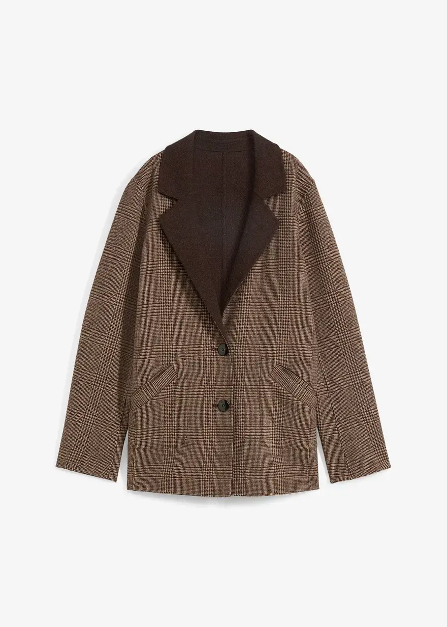 bonprix eleganter Wollblazer zu Wenden: unifarben auf der einen Seite zeitloses Glencheck-Muster auf der anderen Seite