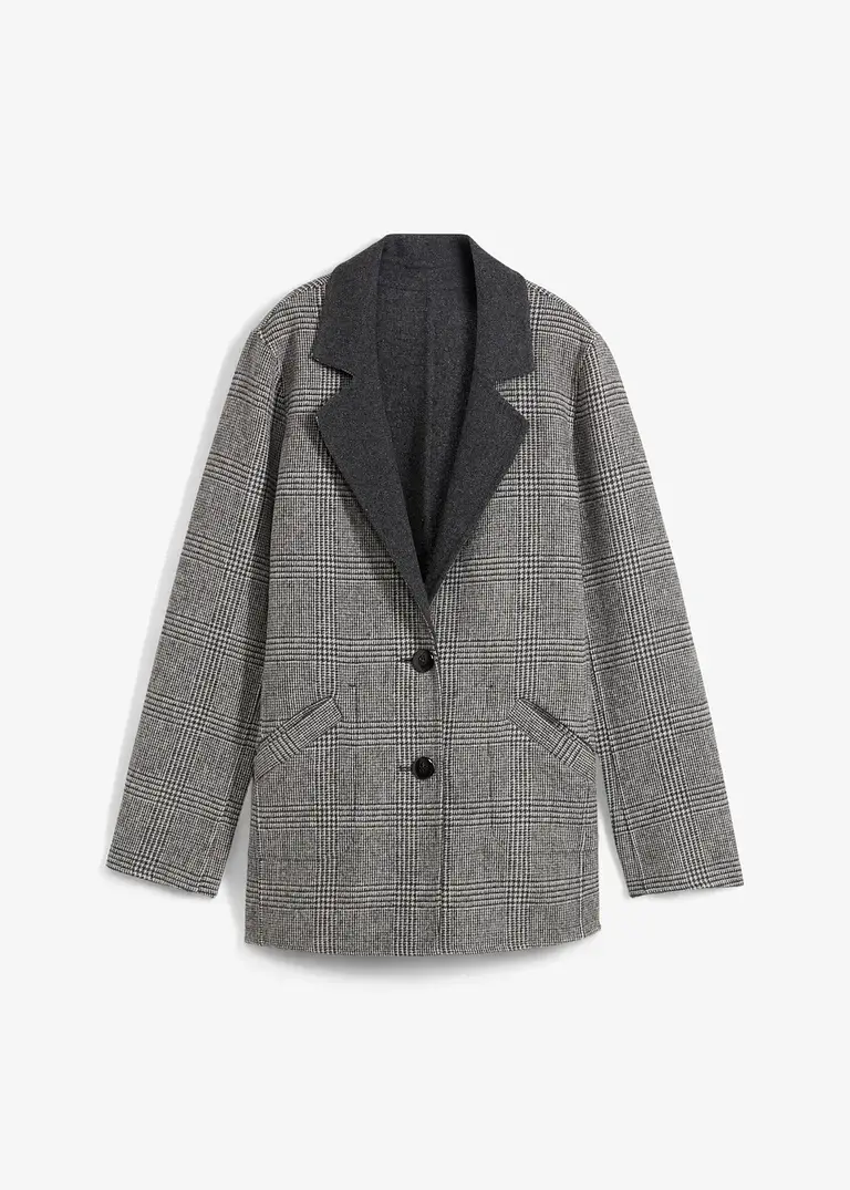 bonprix eleganter Wollblazer zu Wenden: unifarben auf der einen Seite zeitloses Glencheck-Muster auf der anderen Seite