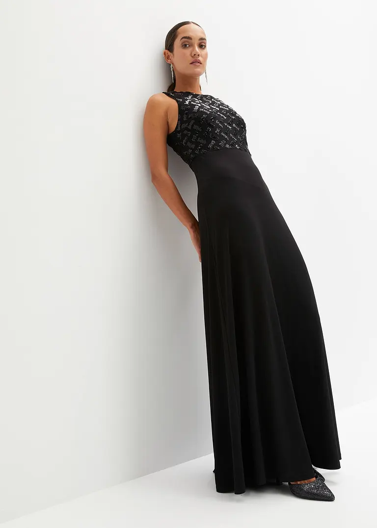 Bonprix Elegantes Abendkleid Mit Gemusterter Paillettenstickerei Im Oberteil