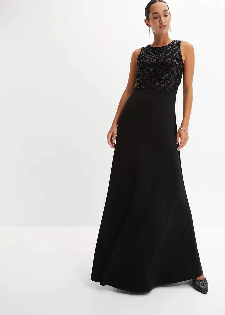Bonprix Elegantes Abendkleid Mit Gemusterter Paillettenstickerei Im Oberteil