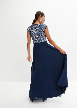 Bonprix Elegantes Abendkleid Mit Mehrfarbiger Spitze Im Oberteil Und Dekorativen Kontrast-Paspeln
