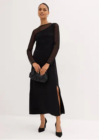 Bonprix Elegantes Abendkleid Mit Spitze - Schwarz Regular