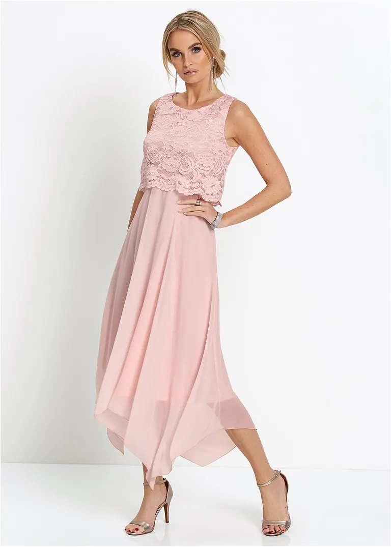 Bonprix Elegantes Abendkleid Mit Spitzenoberteil Und Zipfelrock
