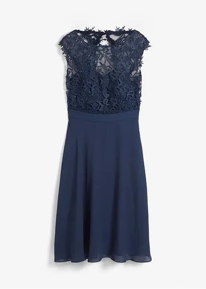 bonprix Elegantes Abendkleid mit zarter Spitze und Rücken-Cut-Out - blau