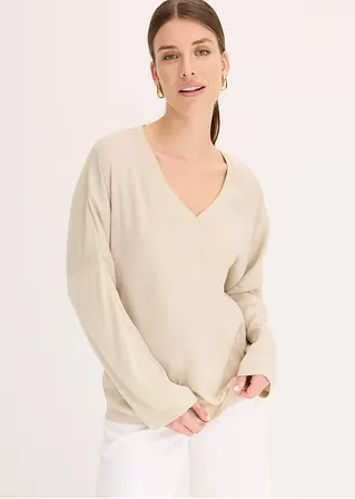 Bonprix Elegantes Blusenshirt Mit Satin - Beige - Damen