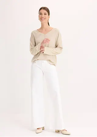 Bonprix Elegantes Blusenshirt Mit Satin - Beige - Damen