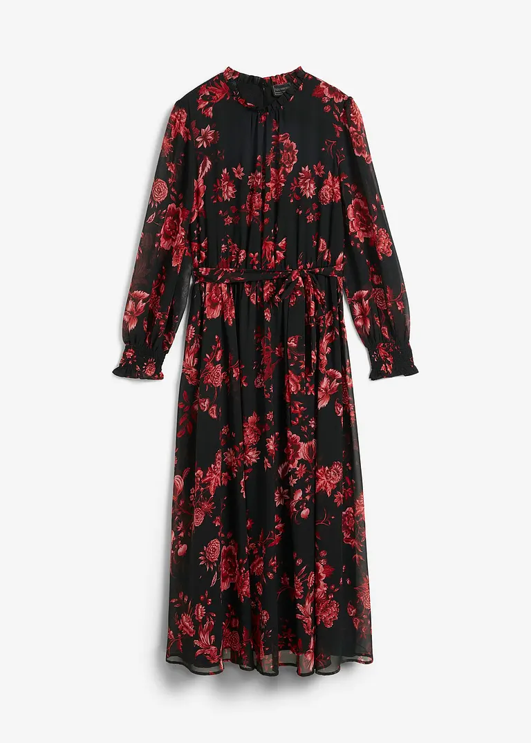 bonprix Elegantes Chiffonkleid mit Blütendruck - schwarz