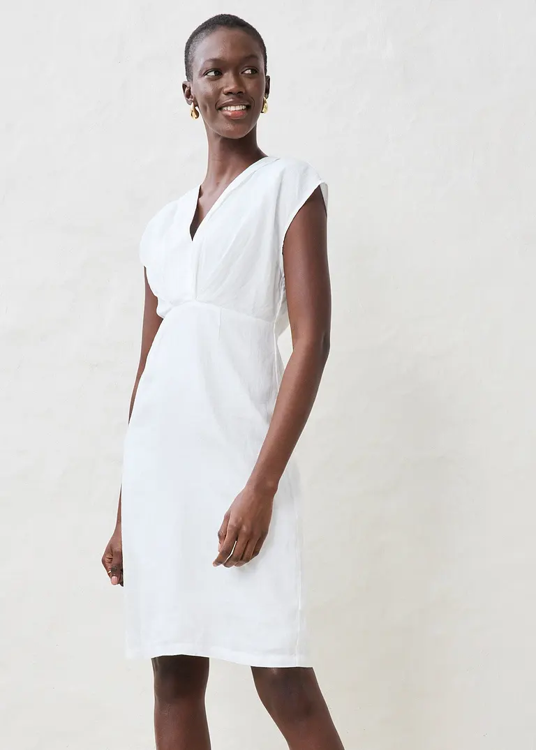 Bonprix Elegantes Etuikleid Aus Reinem Leinen - Weiß - Damen