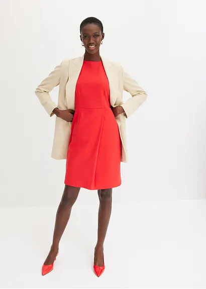 Bonprix Elegantes Etuikleid Mit Wickelrock - Rot - Damen