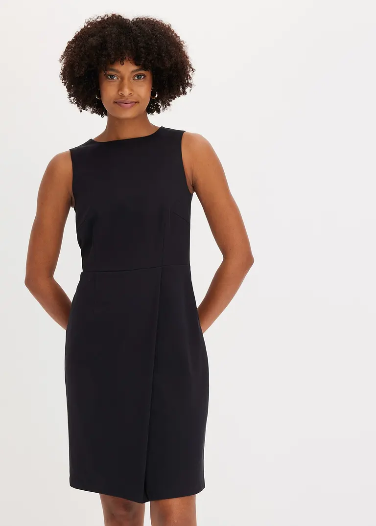 Bonprix Elegantes Etuikleid Mit Wickelrock - Schwarz - Damen
