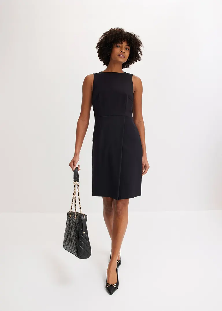 Bonprix Elegantes Etuikleid Mit Wickelrock - Schwarz - Damen