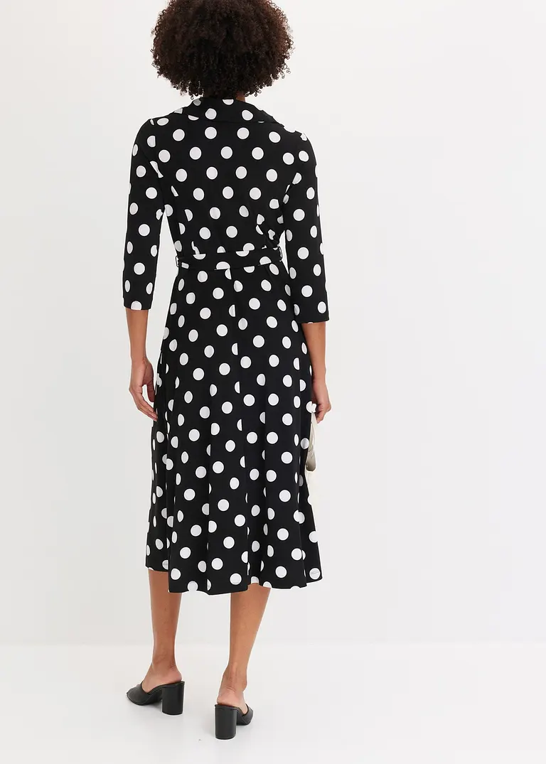 Bonprix Elegantes Hemdblusenkleid Mit Bindeband - Schwarz