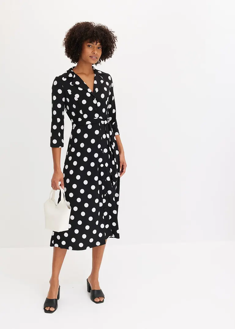 Bonprix Elegantes Hemdblusenkleid Mit Bindeband - Schwarz