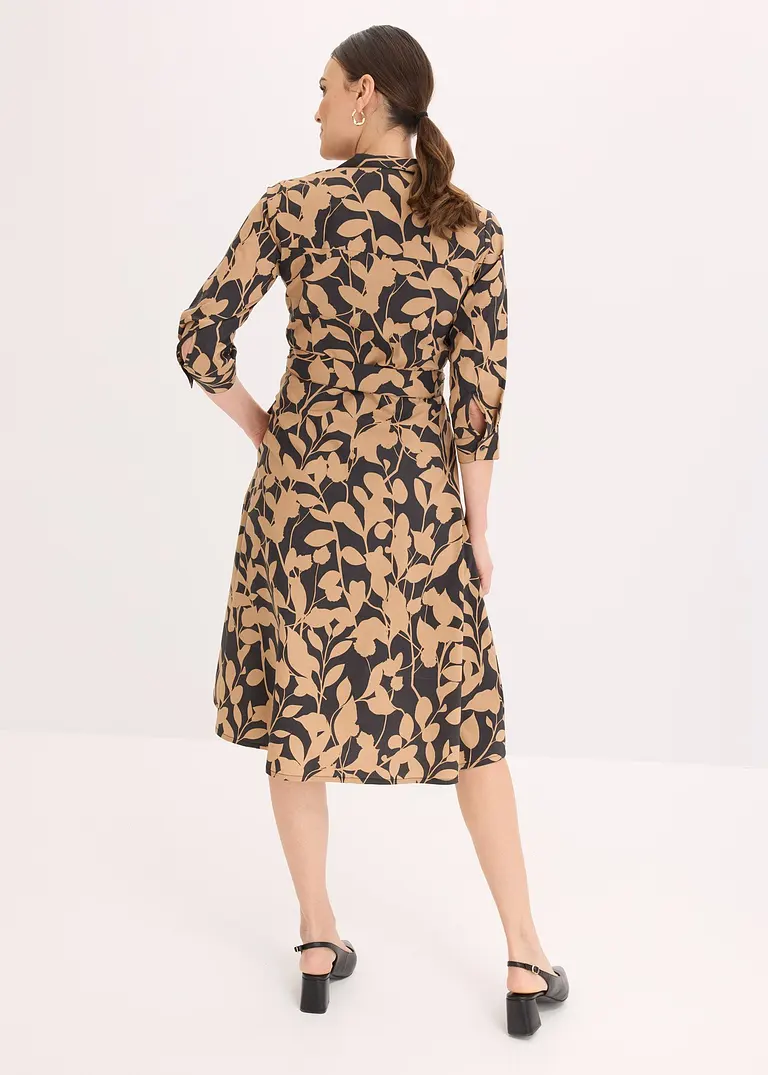 Bonprix Elegantes Hemdblusenkleid Mit Floralem Druck - Schwarz