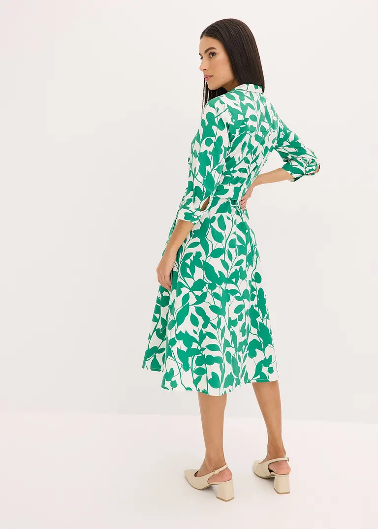 Bonprix Elegantes Hemdblusenkleid Mit Floralem Druck - Weiß