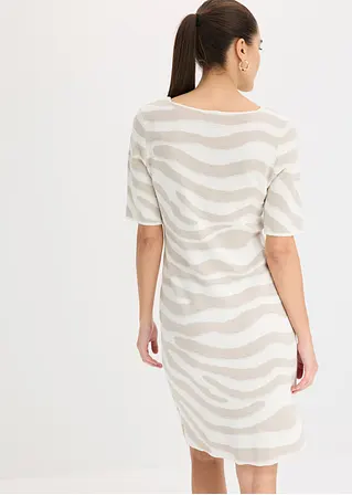 Bonprix Elegantes Jacquard Strickkleid Mit Zebra-Design - Weiß