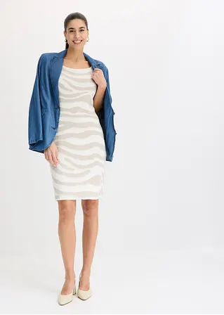 Bonprix Elegantes Jacquard Strickkleid Mit Zebra-Design - Weiß