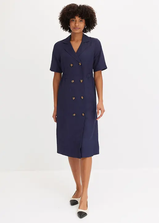 Bonprix Elegantes Kleid Aus Lyocell Mit Reverskragen - Blau