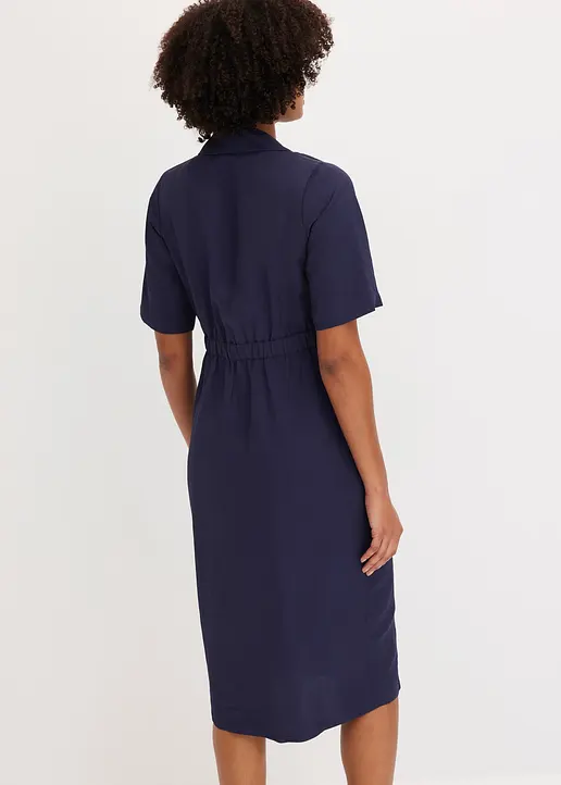 Bonprix Elegantes Kleid Aus Lyocell Mit Reverskragen - Blau