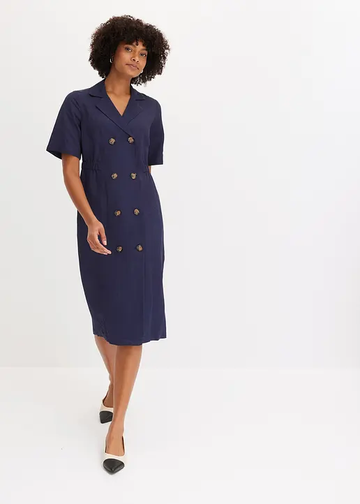 Bonprix Elegantes Kleid Aus Lyocell Mit Reverskragen - Blau