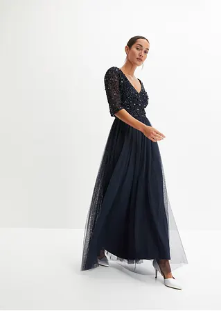 Bonprix Elegantes Kleid Aus Tüll Mit Bezaubernder Paillettenstickerei Im Oberteil